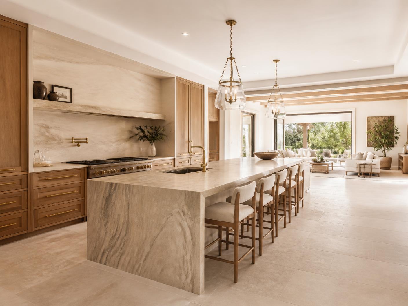 Kitchen open to living area in a fully renovated villa in The Springs after renovation