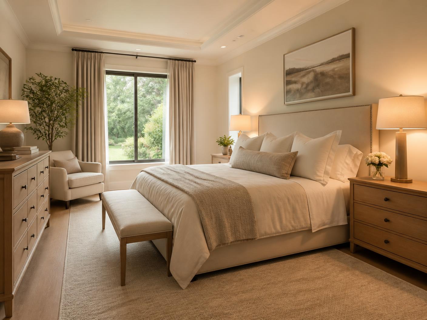 Principal bedroom suite in a fully renovated Dubai Hills villa after renovation