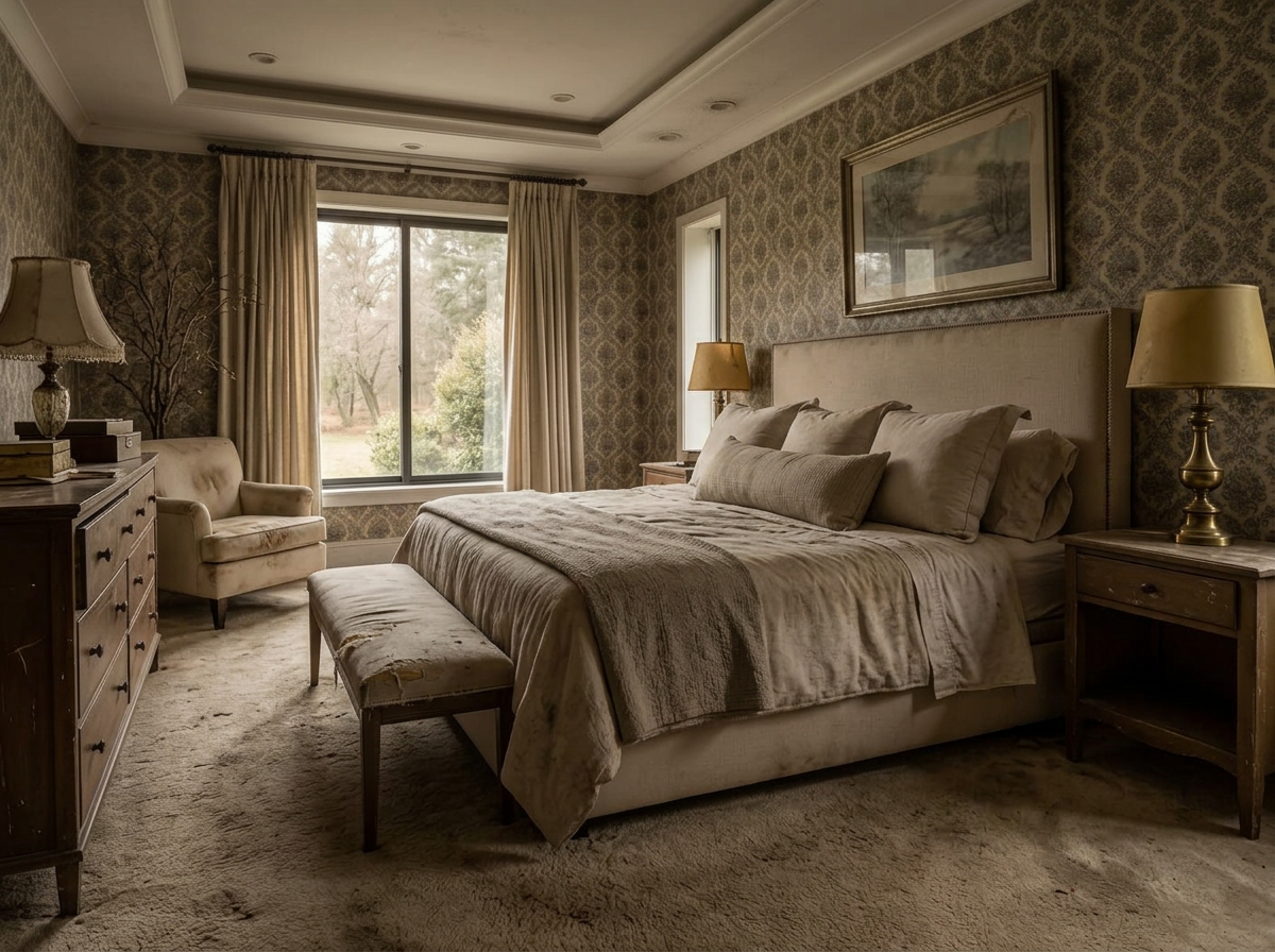 Principal bedroom suite in a fully renovated Dubai Hills villa before renovation