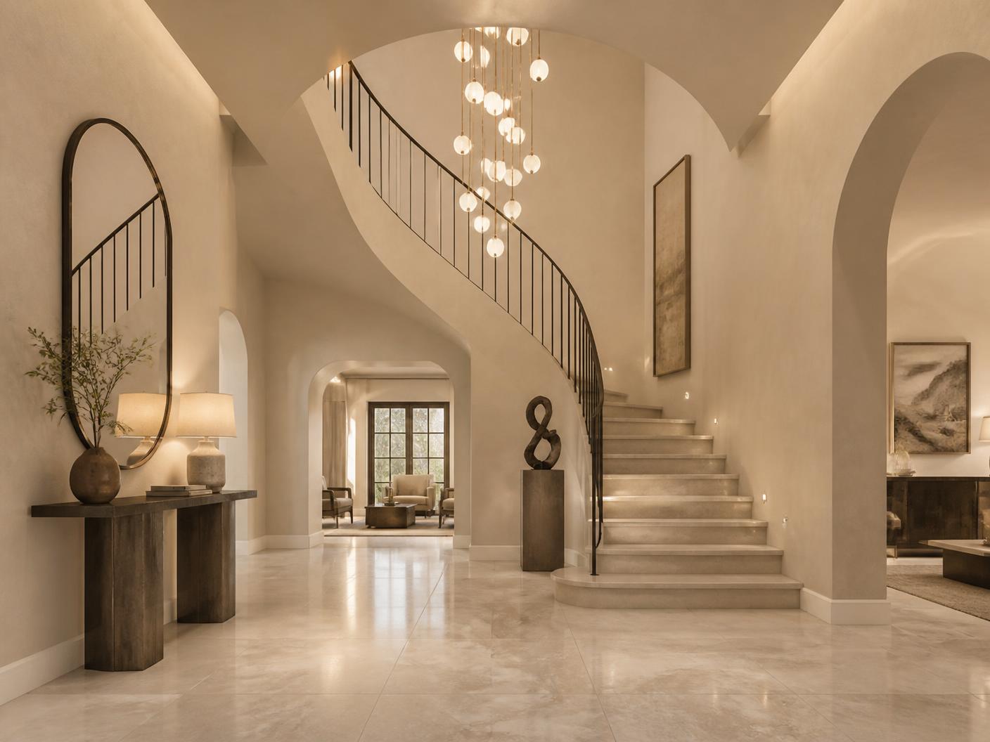 Double-height entrance hall in a fully renovated Jumeirah Park villa after renovation